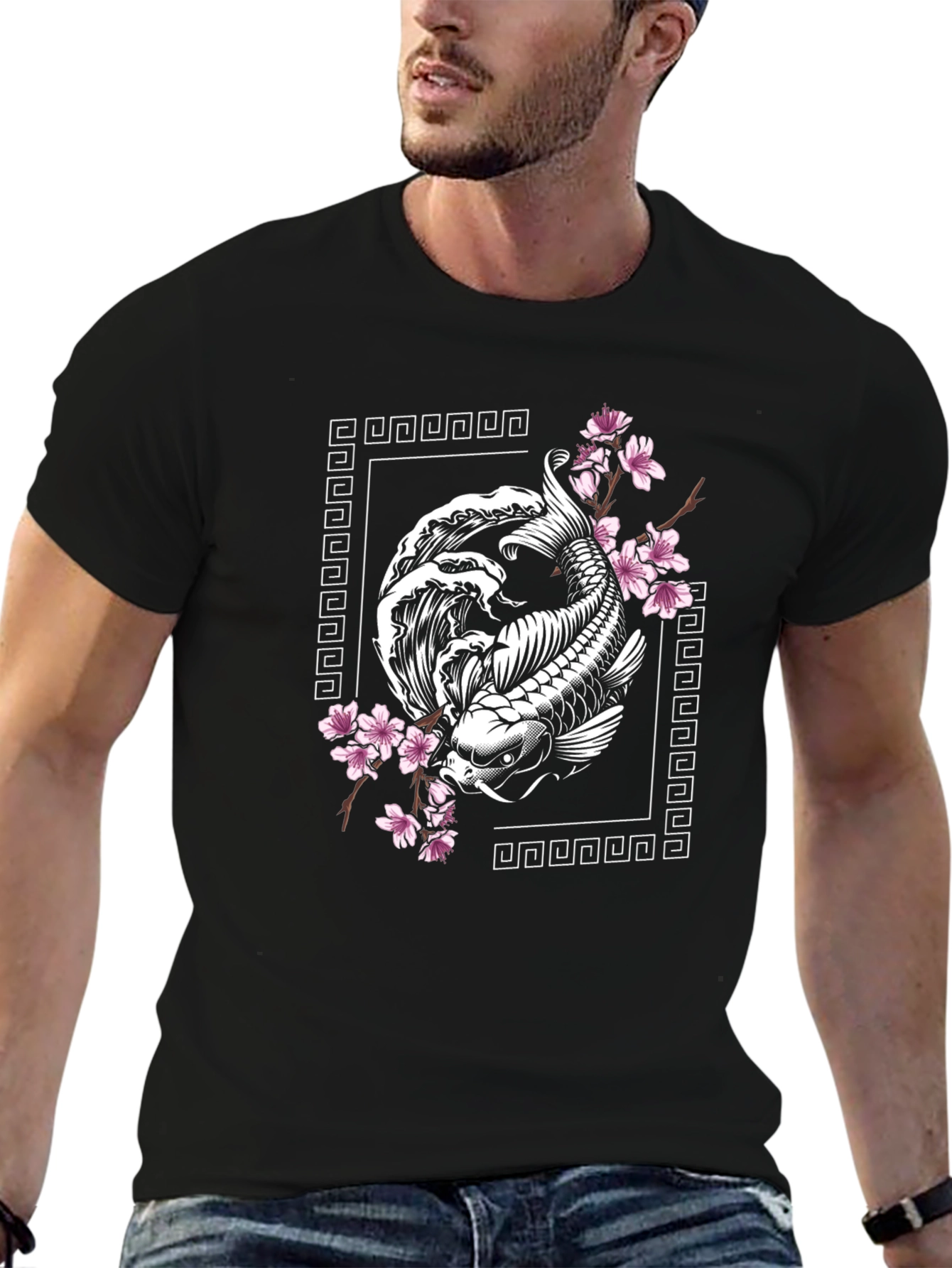 Koi Fish Cherry Blossom Graphic T-Shirt