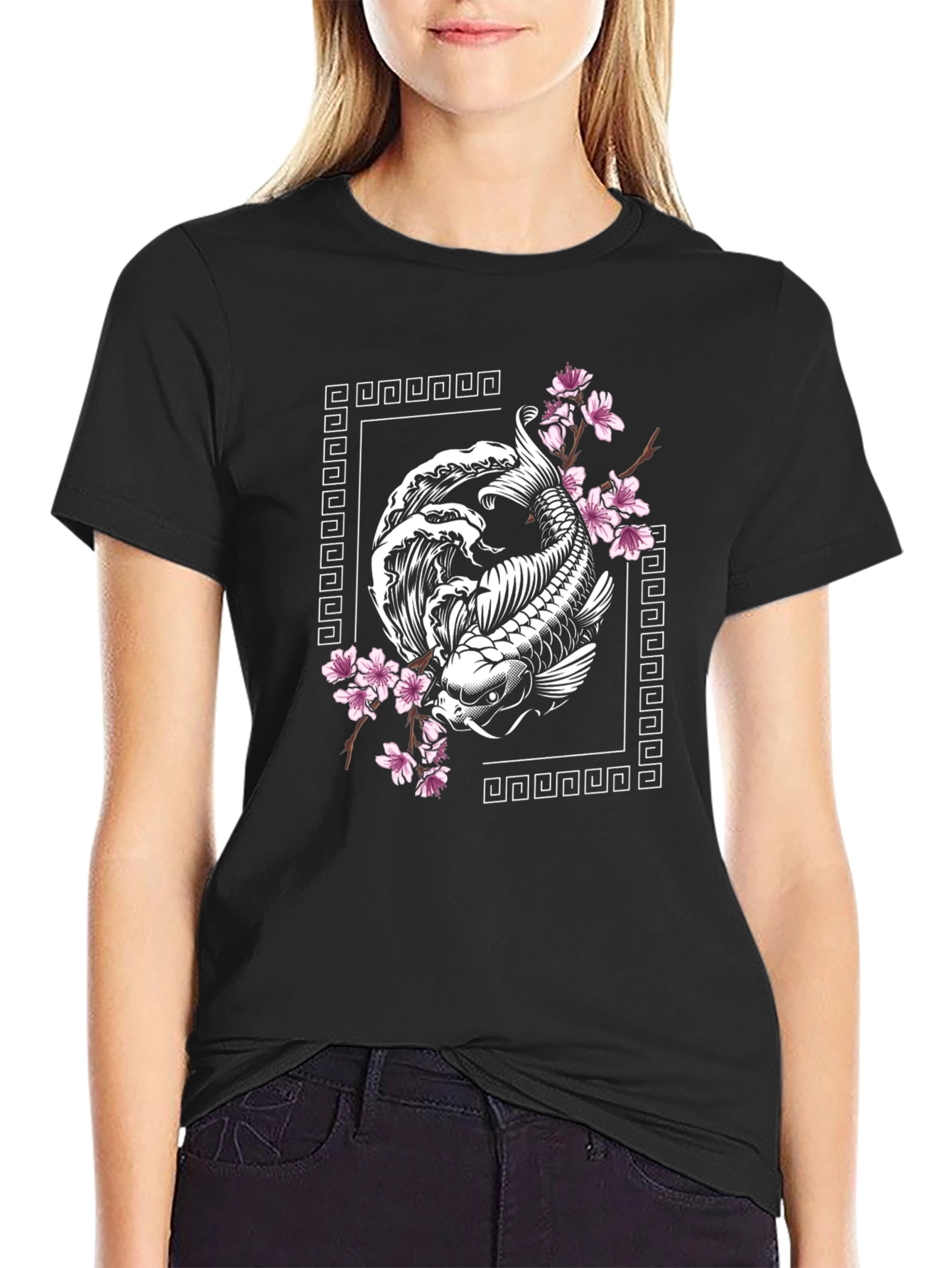 Koi Fish Cherry Blossom Graphic T-Shirt