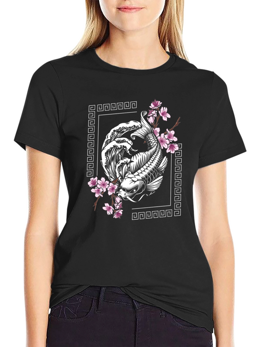 Koi Fish Cherry Blossom Graphic T-Shirt