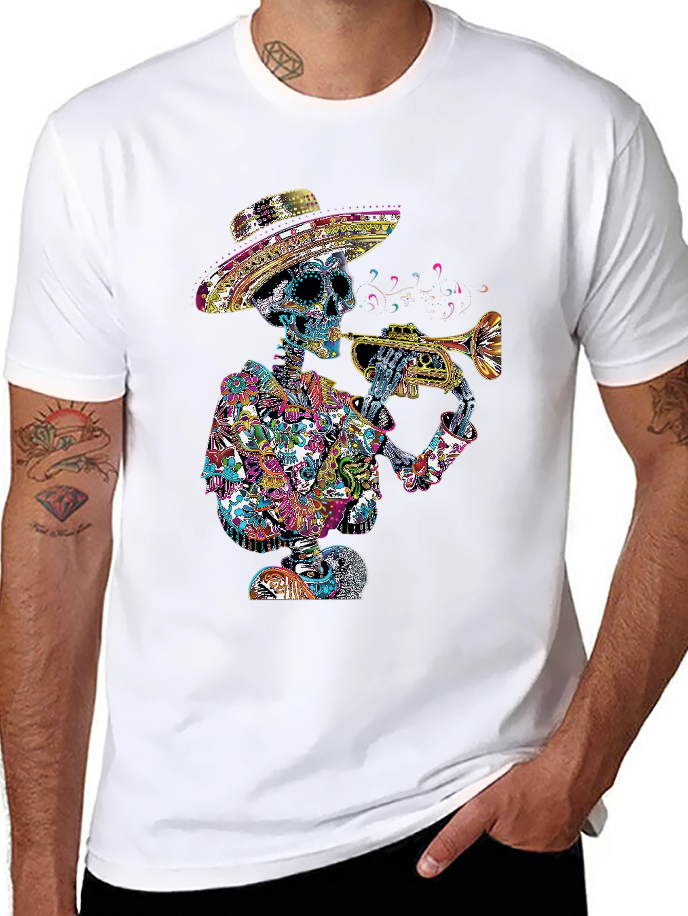 Day of the Dead Skeleton Trumpet T-Shirt