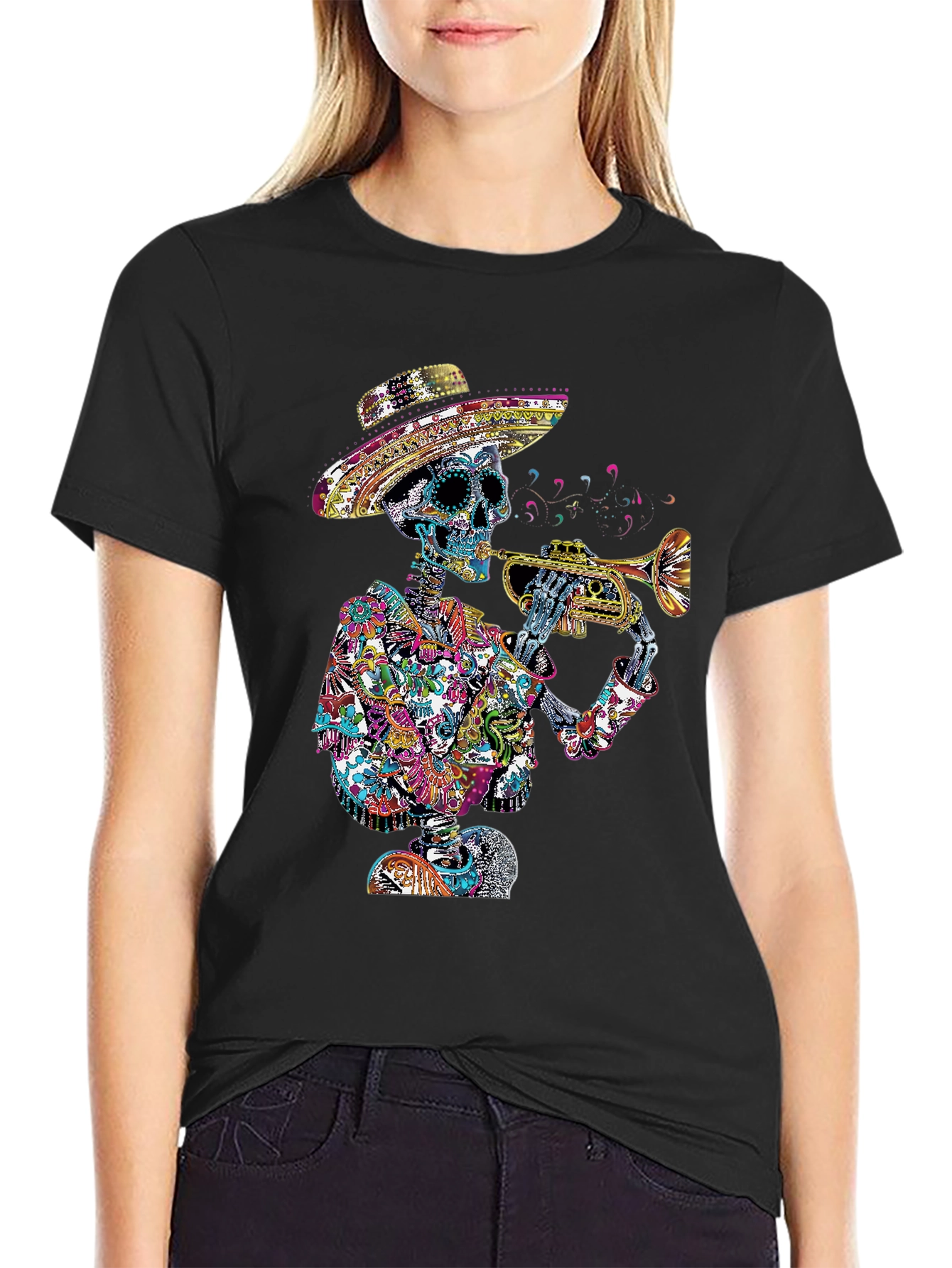 Day of the Dead Skeleton Trumpet T-Shirt