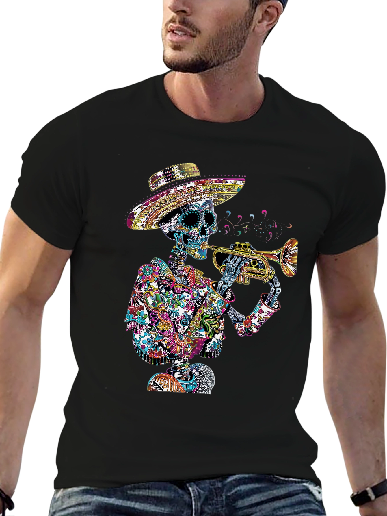 Day of the Dead Skeleton Trumpet T-Shirt