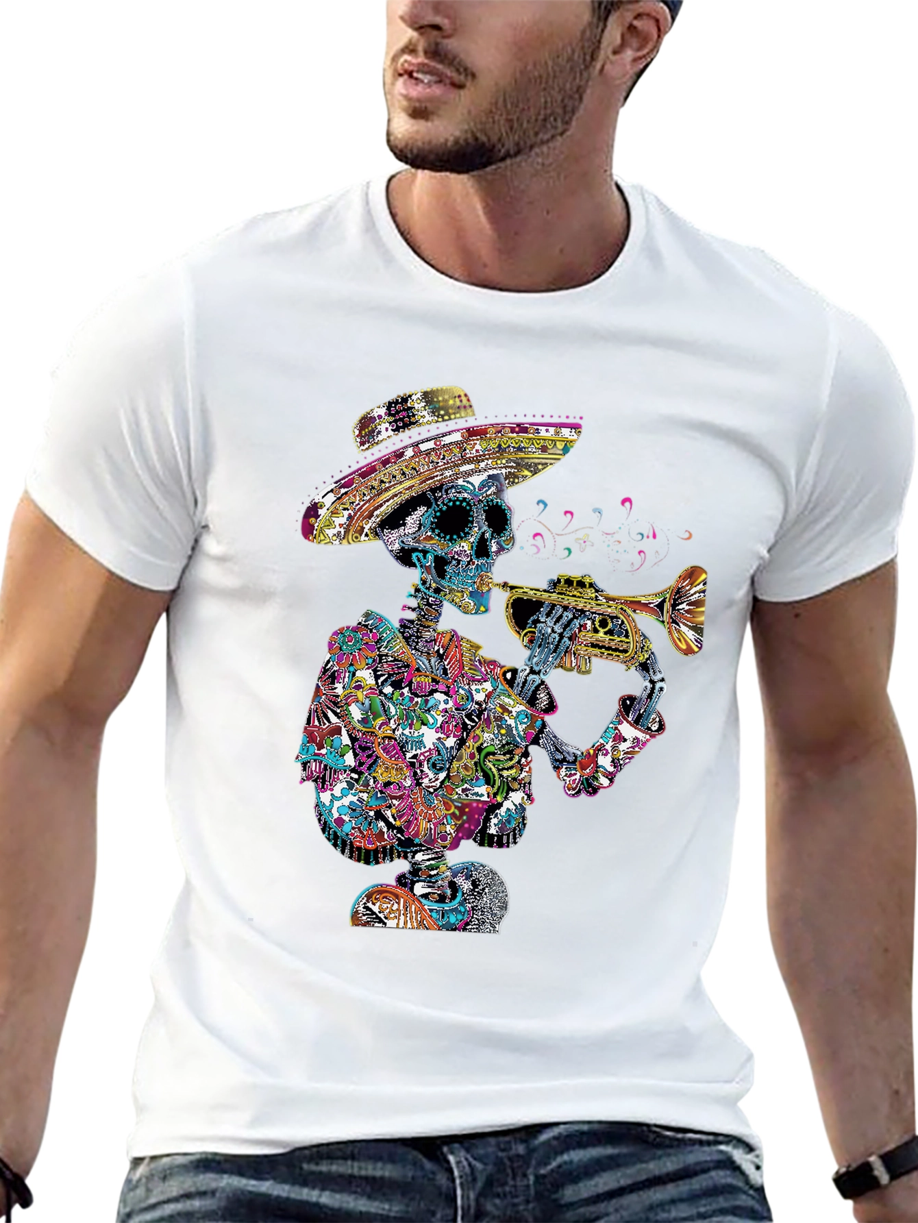 Day of the Dead Skeleton Trumpet T-Shirt