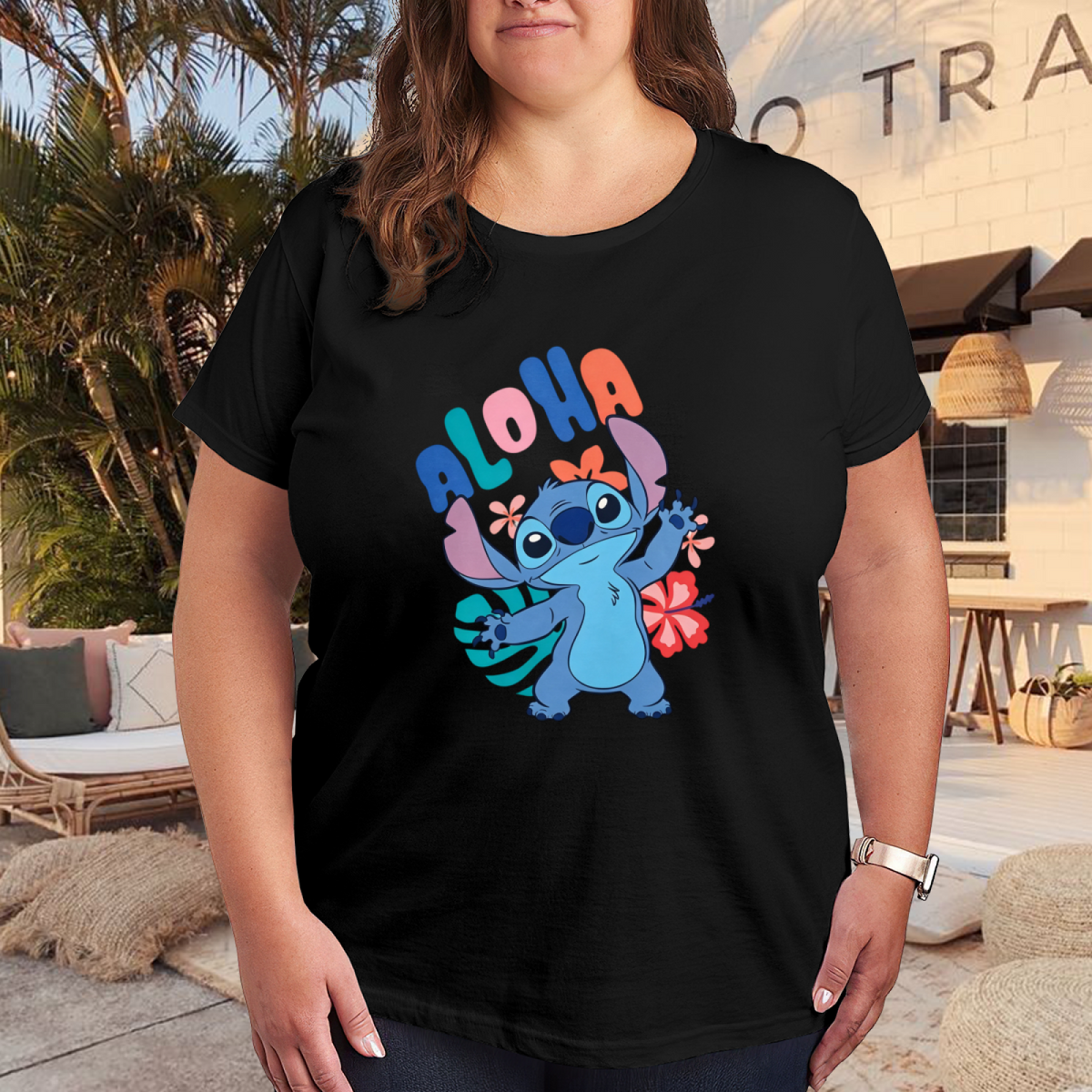 Aloha Tropical Stitch Vibrant Vacation Vibe Plus?Size Women Tee