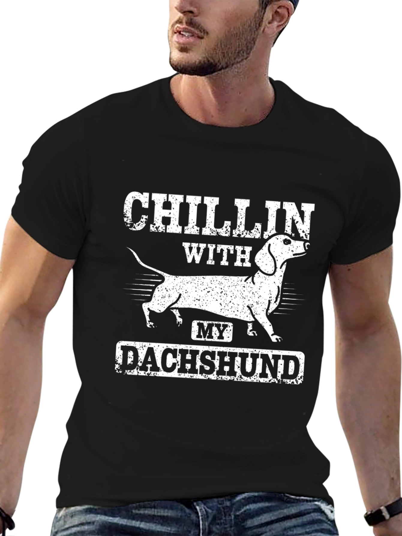 Chillin with My Dachshund Black Graphic Tee