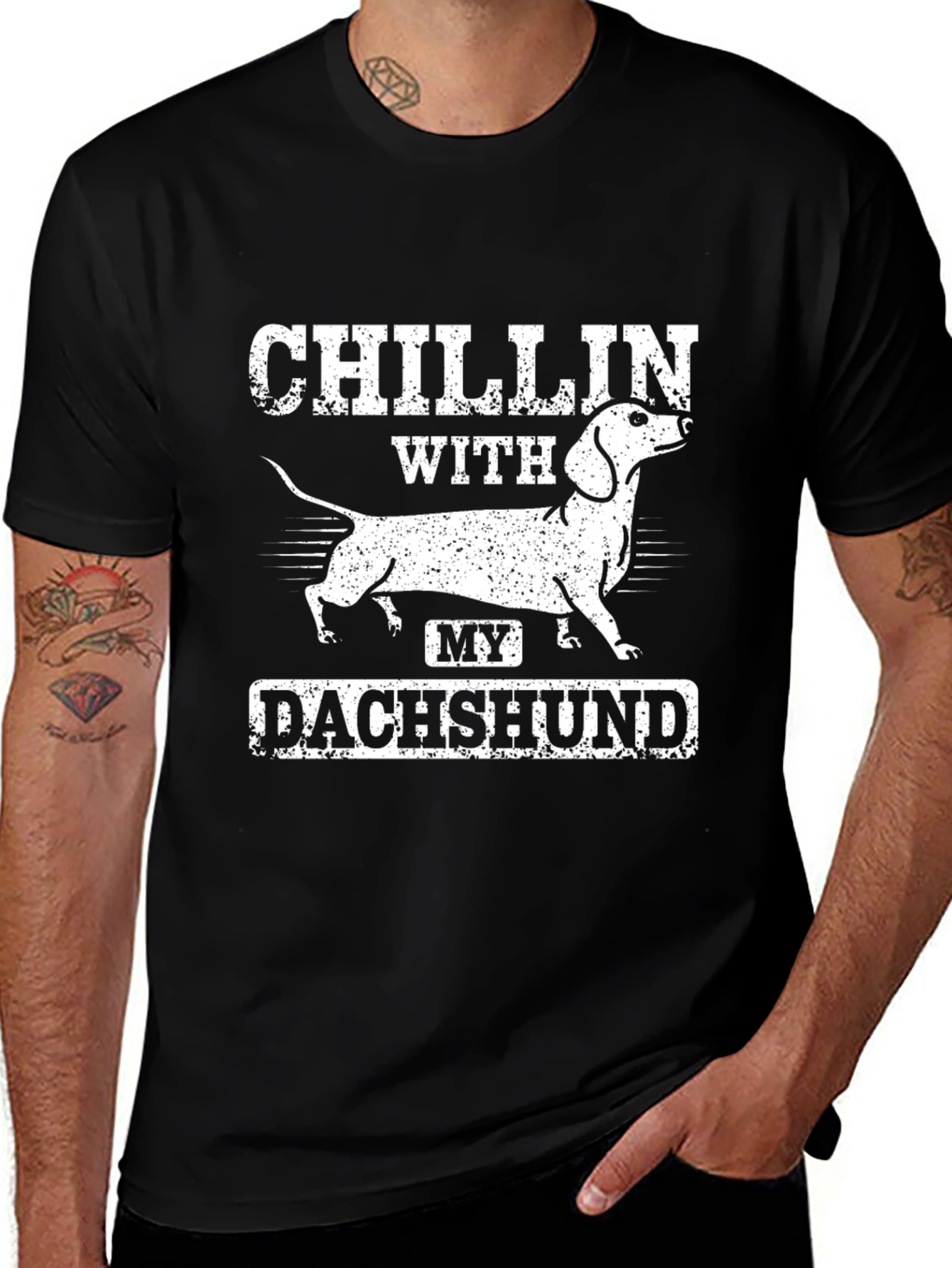 Chillin with My Dachshund Black Graphic Tee