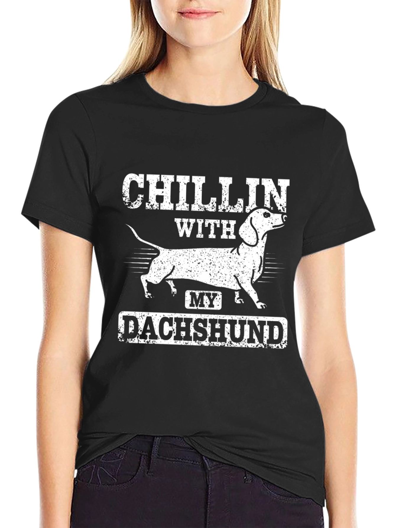 Chillin with My Dachshund Black Graphic Tee