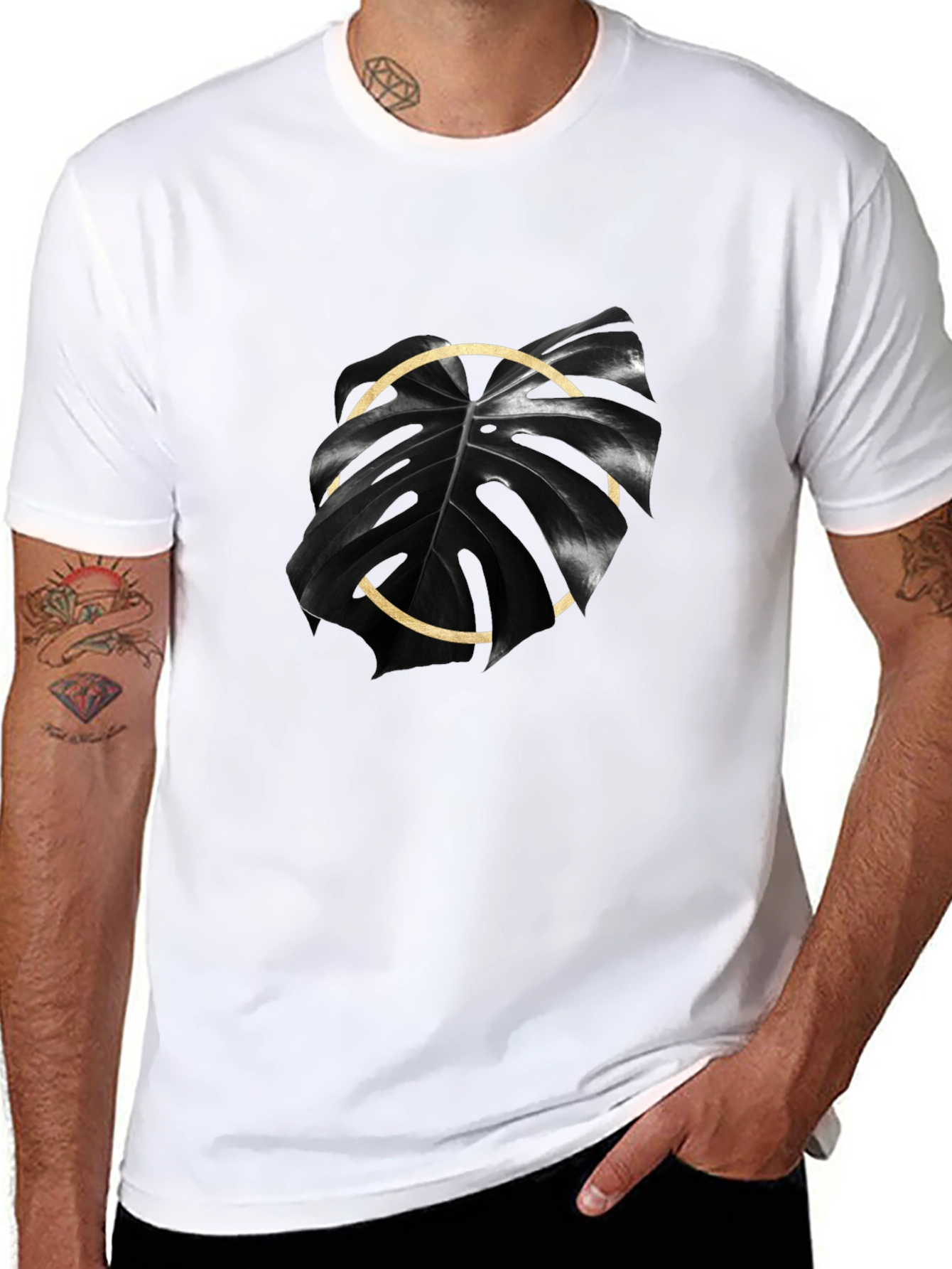 Monstera Leaf Graphic Tee - Black