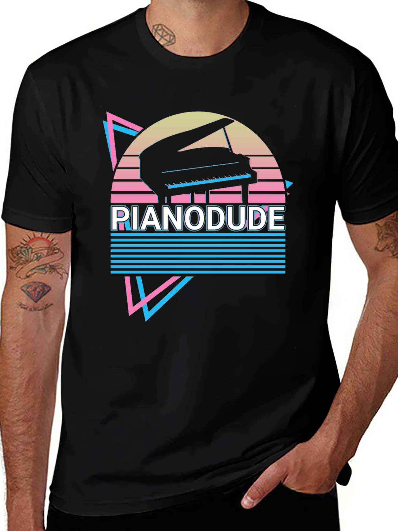 Retro Piano Dude T-Shirt - Synthwave Style