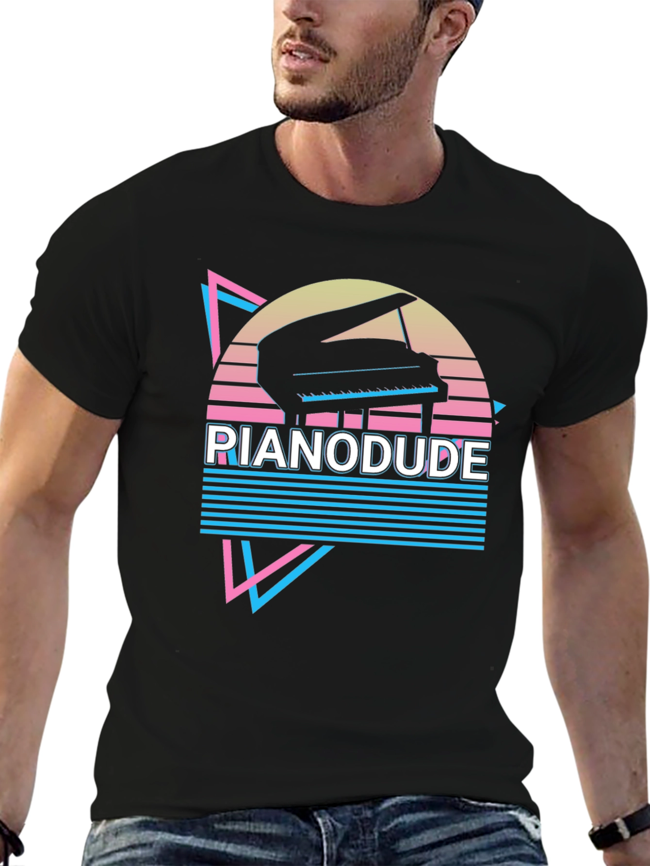 Retro Piano Dude T-Shirt - Synthwave Style