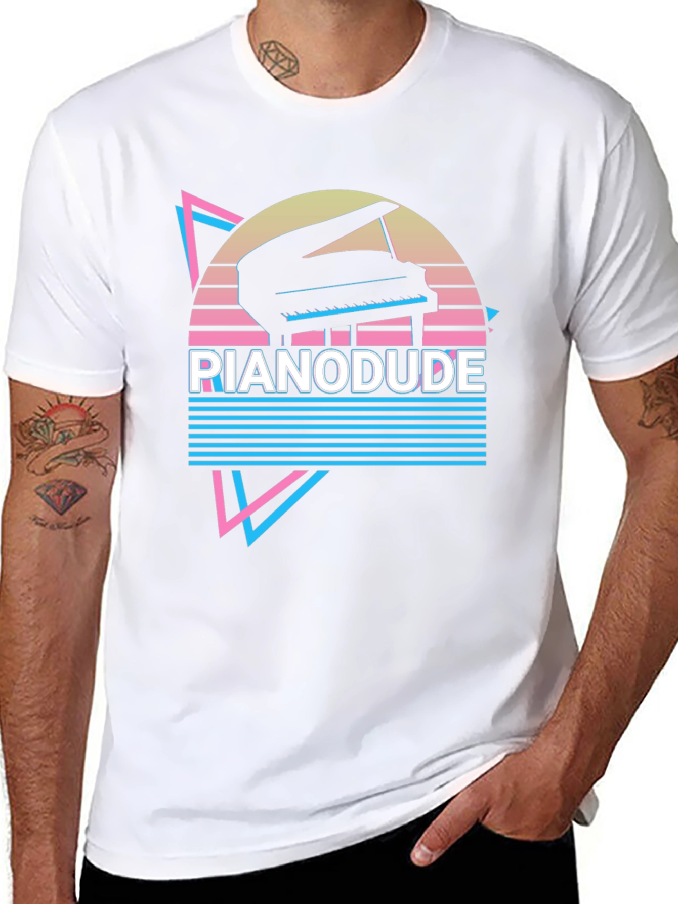 Retro Piano Dude T-Shirt - Synthwave Style