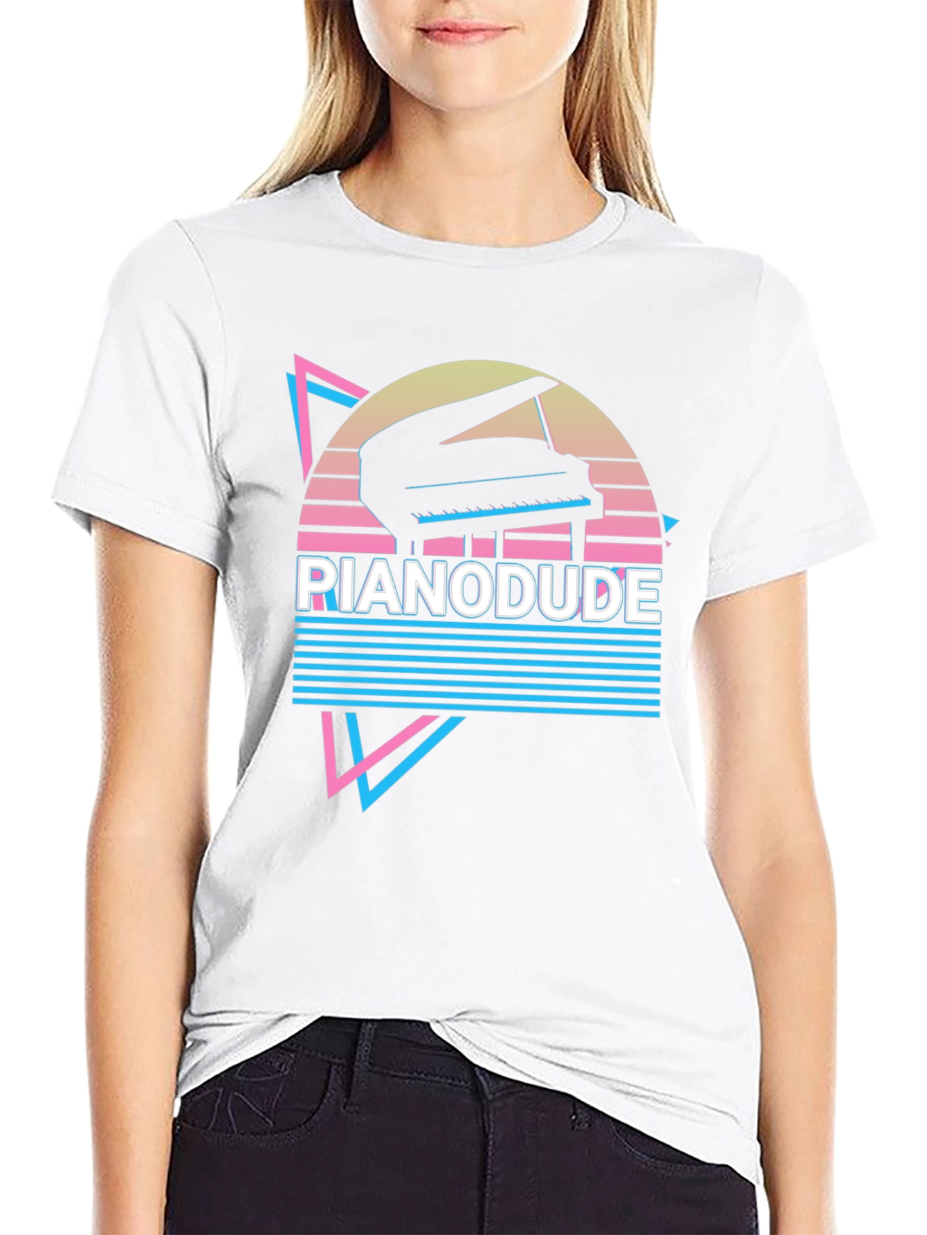 Retro Piano Dude T-Shirt - Synthwave Style