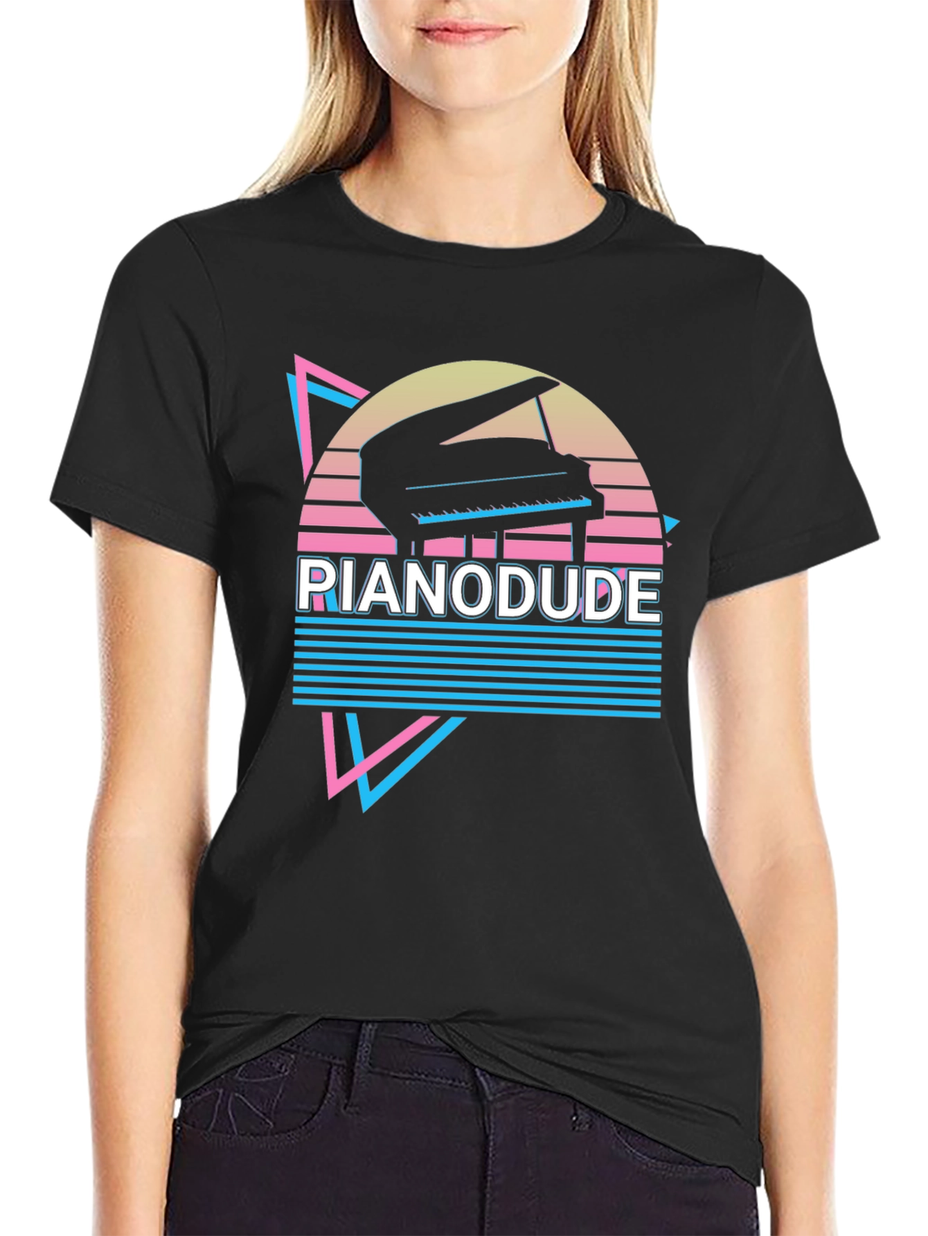 Retro Piano Dude T-Shirt - Synthwave Style