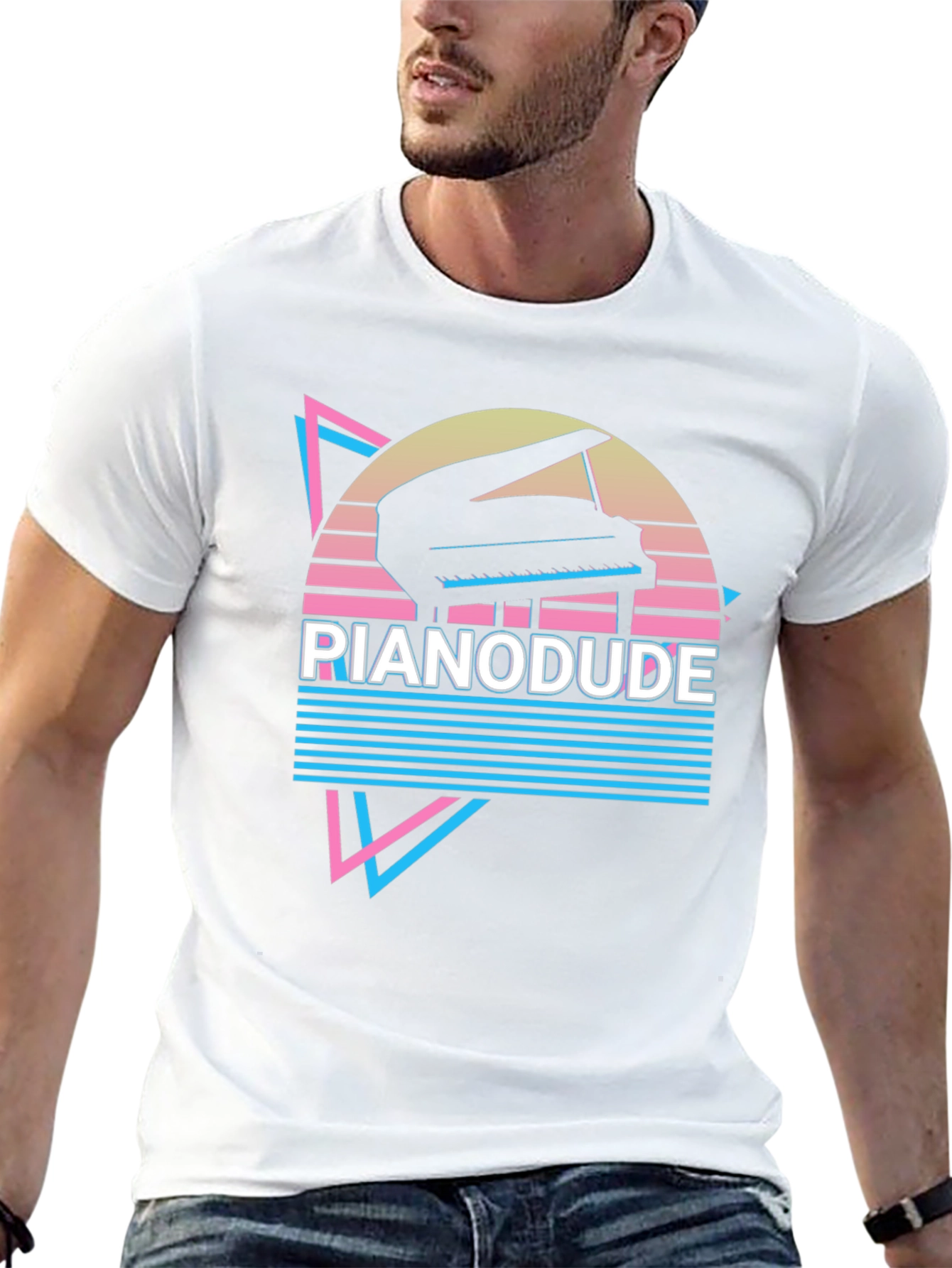 Retro Piano Dude T-Shirt - Synthwave Style