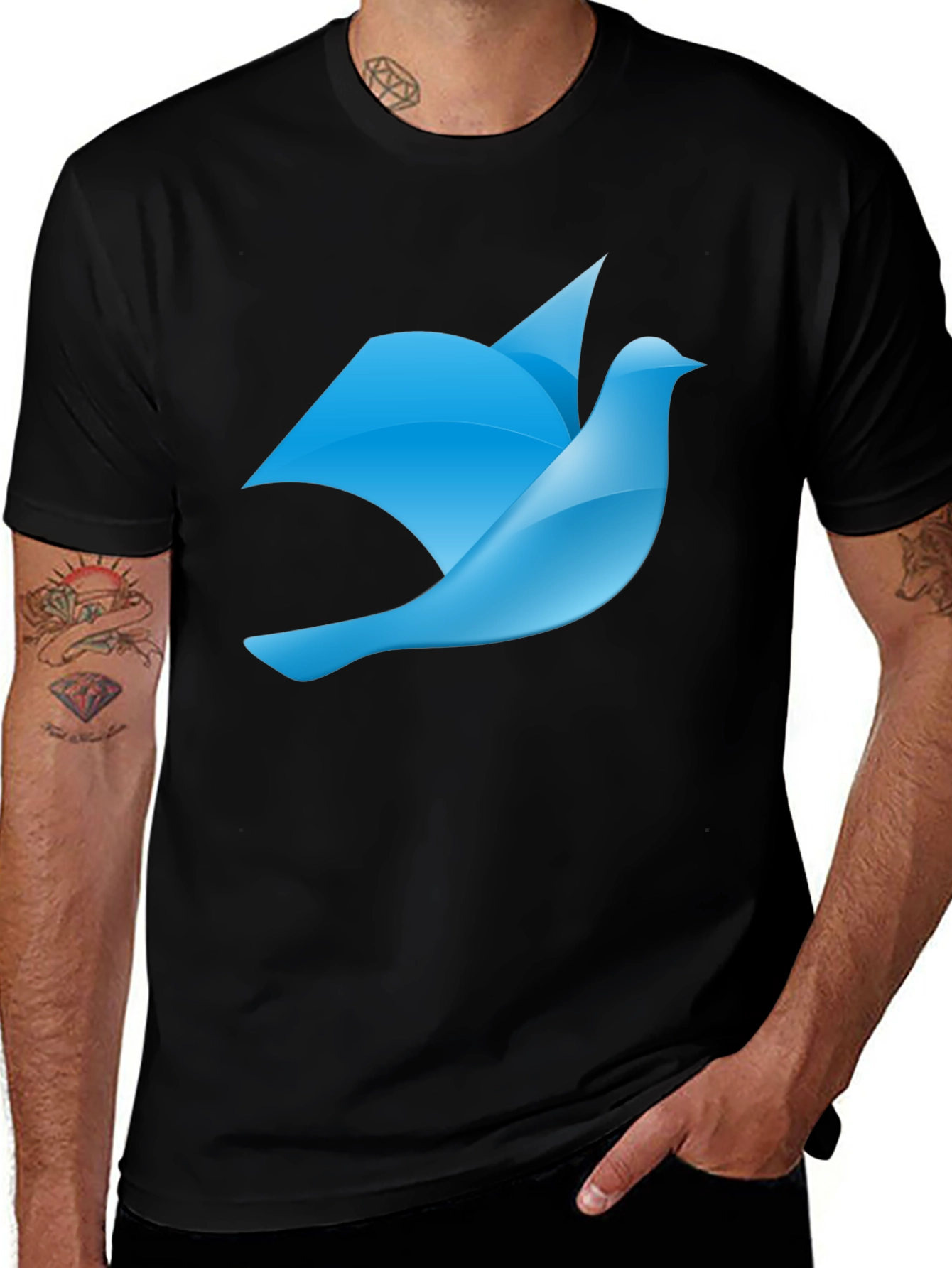Blue Bird Graphic Black T-Shirt