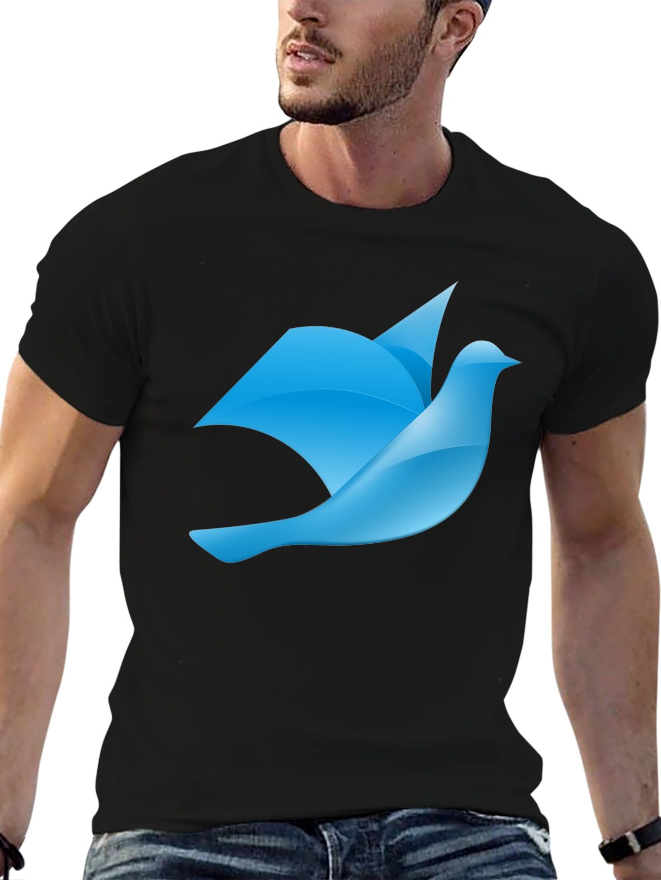 Blue Bird Graphic Black T-Shirt