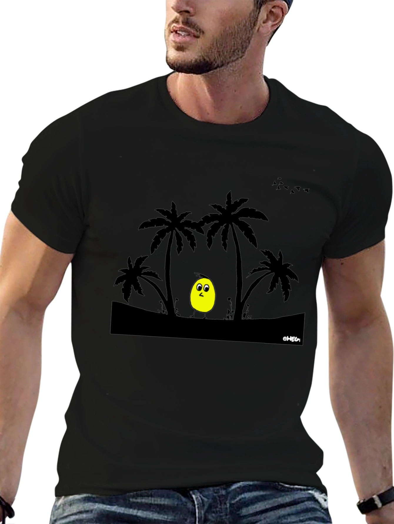 Tropical Chick Tee - Black Cotton T-Shirt