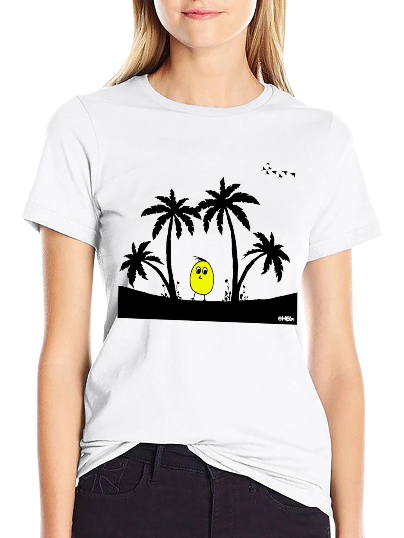 Tropical Chick Tee - Black Cotton T-Shirt