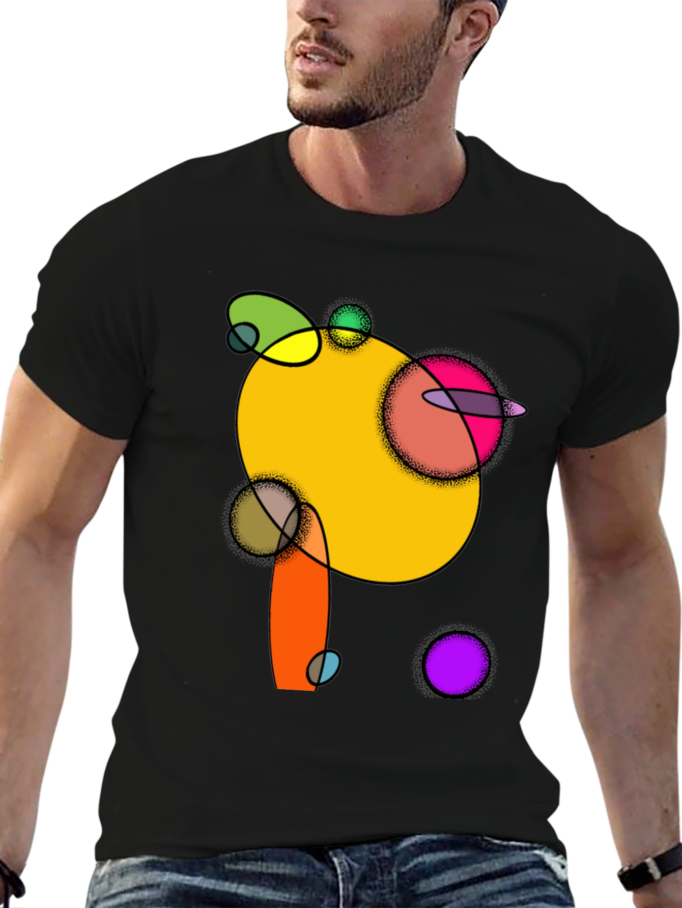 Abstract Circles Graphic Black T-Shirt