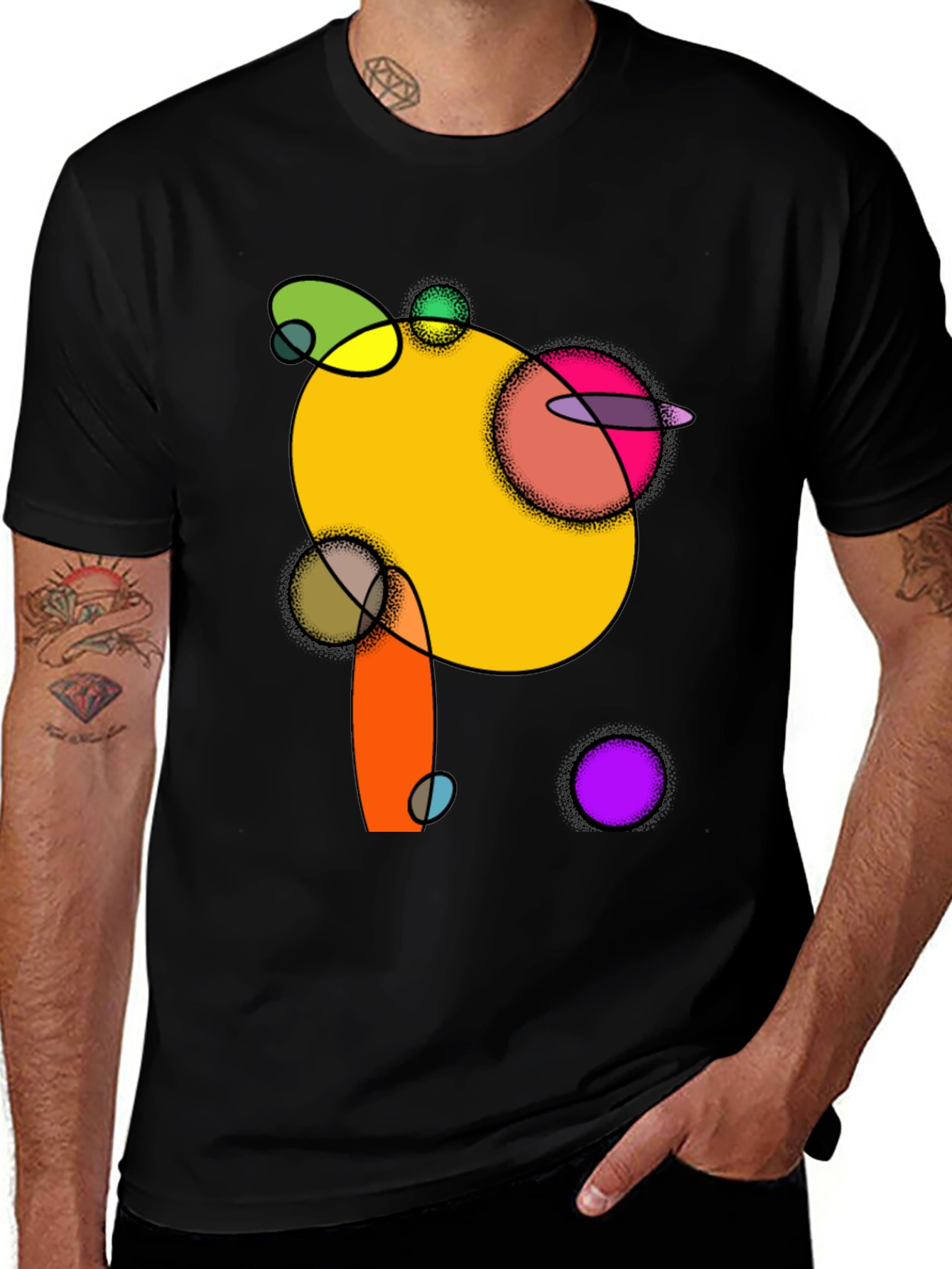 Abstract Circles Graphic Black T-Shirt