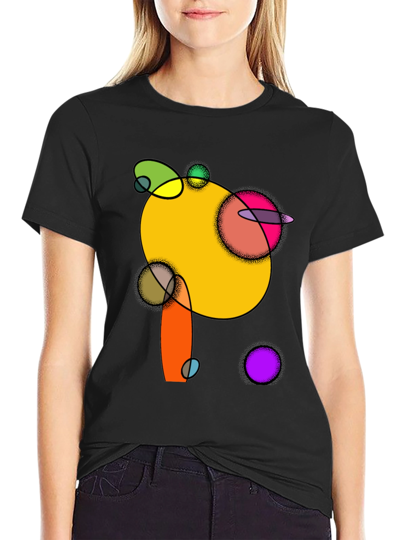 Abstract Circles Graphic Black T-Shirt
