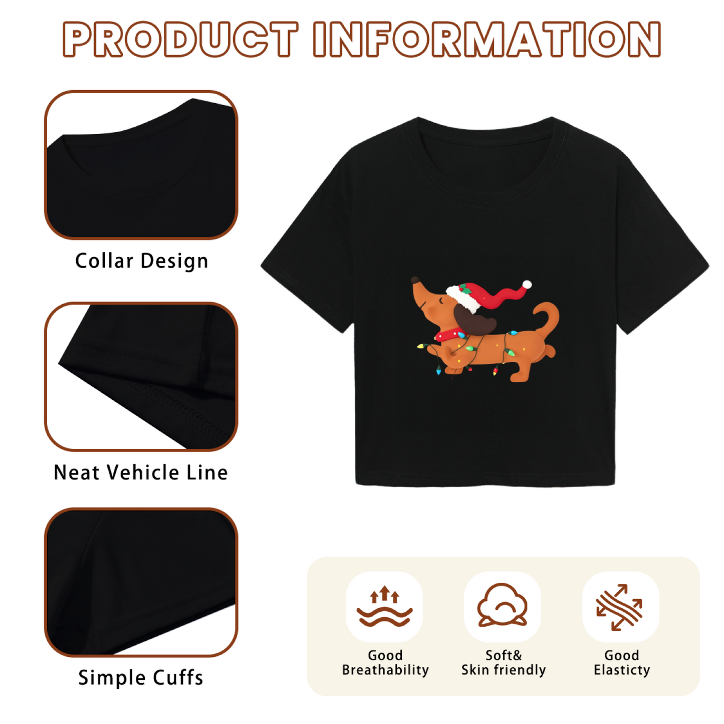 Cute Dachshund X?mas Lights Santa Hat Crop T?Shirt