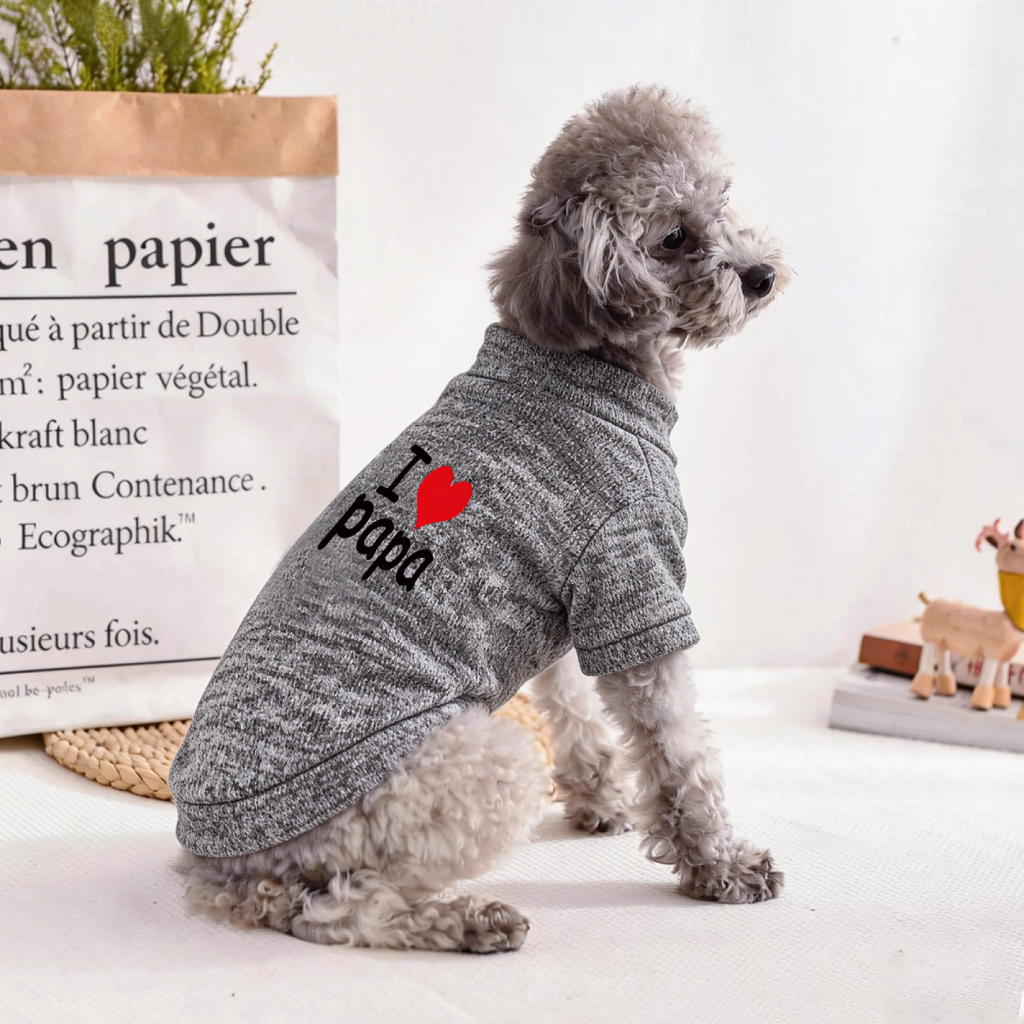 I Love Papa Gray Soft Comfy Pet Daily Sweater Cardigan