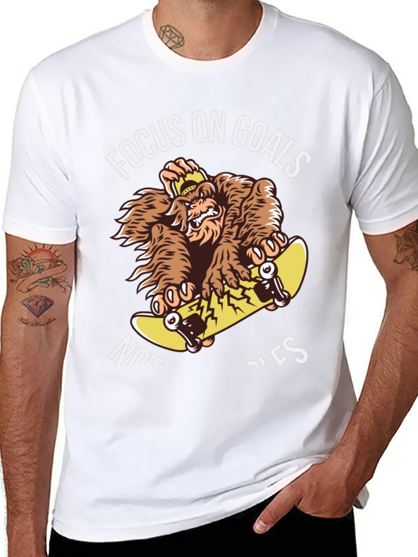 Focus on Goals Skateboard Gorilla Graphic T-Shirt