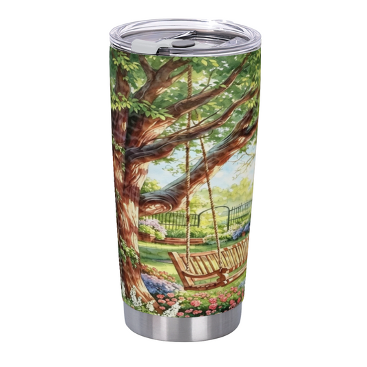 Serene Summer Garden Tree Swing Cozy Nature Tumbler