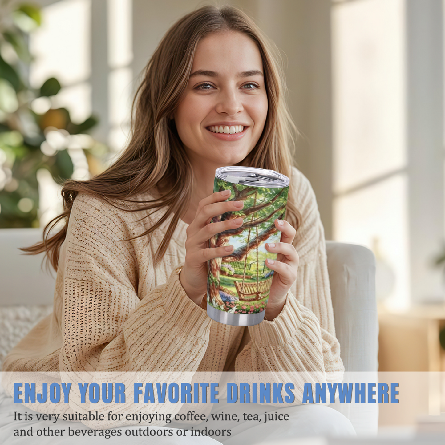 Serene Summer Garden Tree Swing Cozy Nature Tumbler