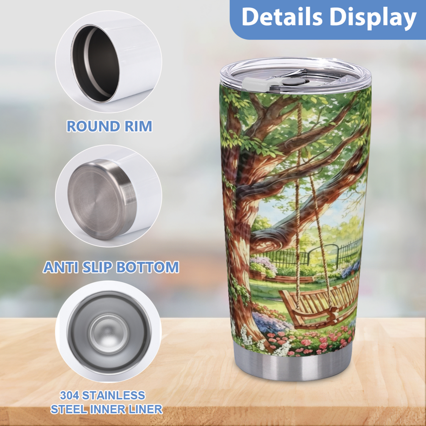 Serene Summer Garden Tree Swing Cozy Nature Tumbler