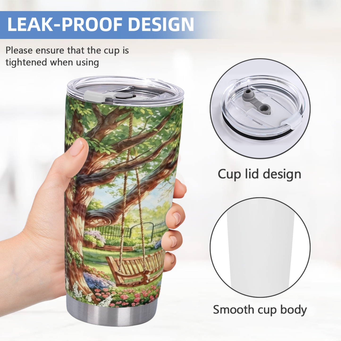 Serene Summer Garden Tree Swing Cozy Nature Tumbler