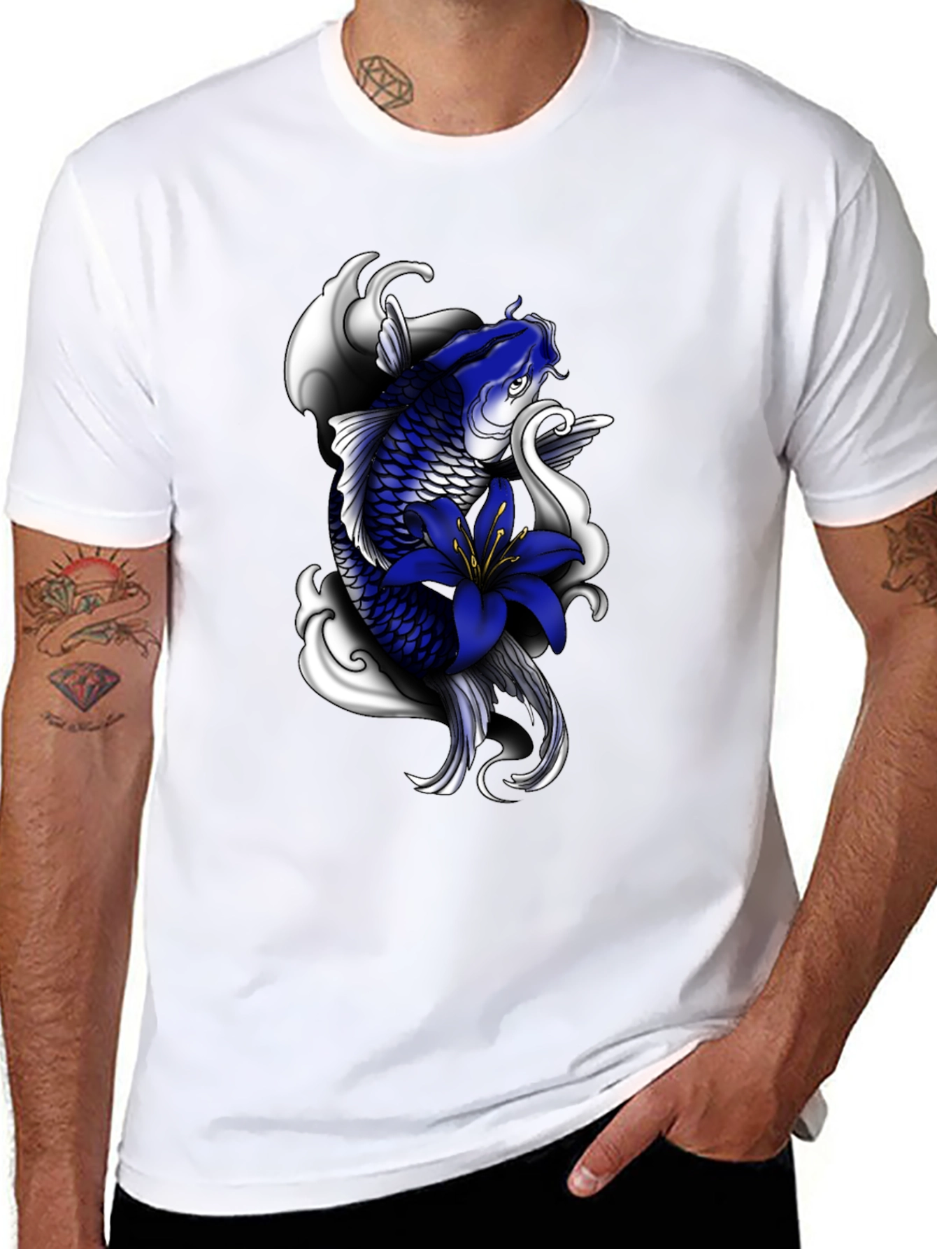 Koi Fish Graphic Print Black T-Shirt