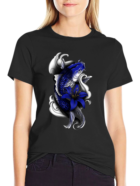 Koi Fish Graphic Print Black T-Shirt