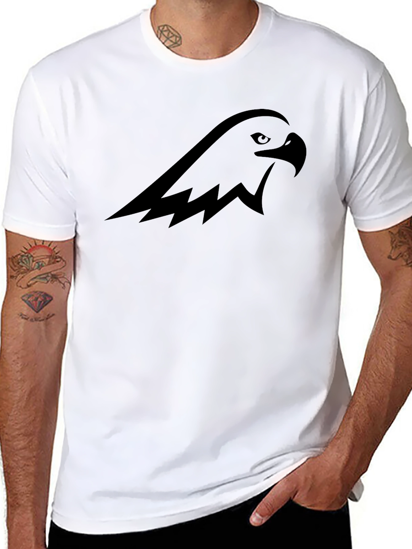 Black Graphic Tee - Eagle Head Design