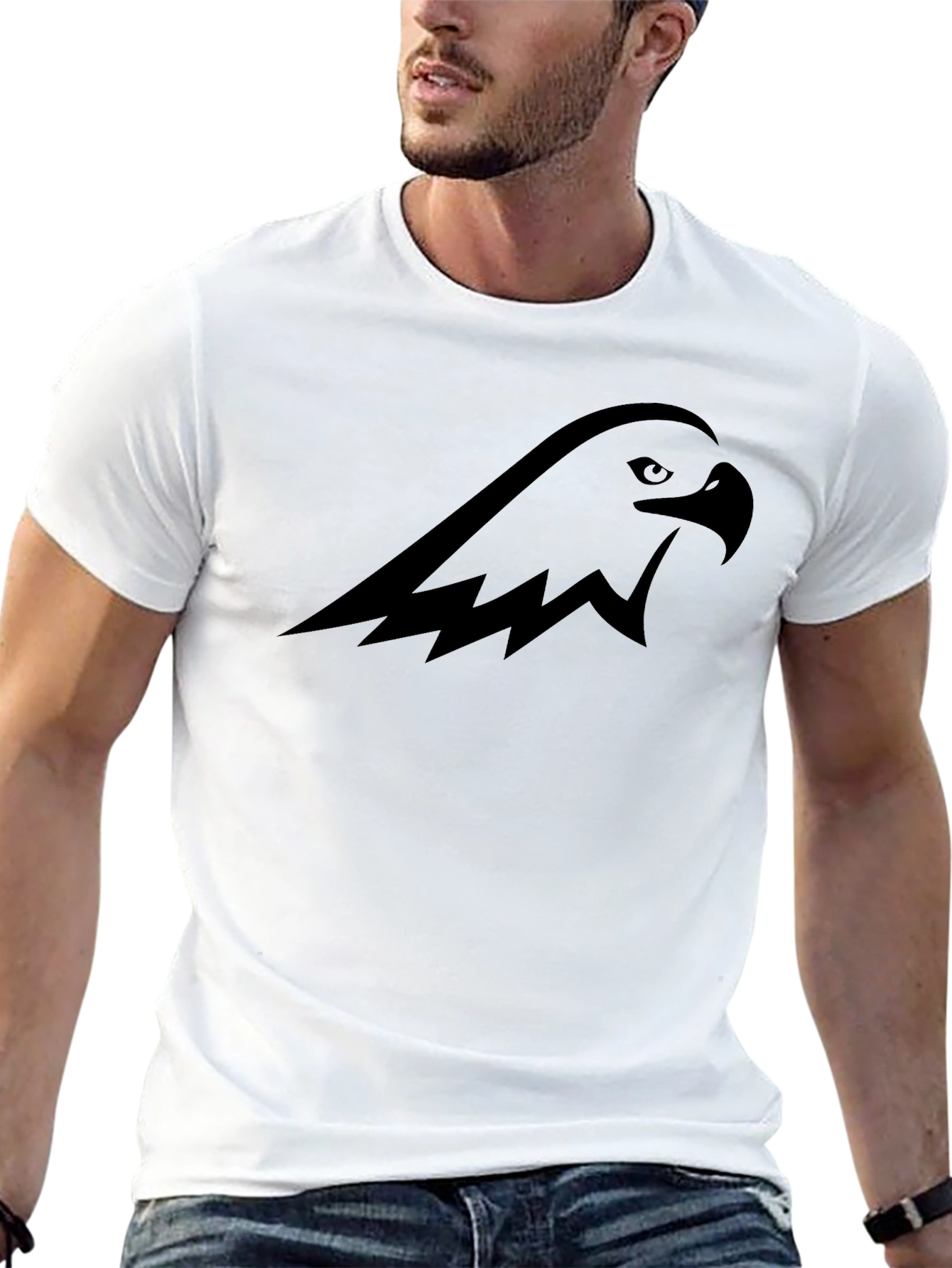 Black Graphic Tee - Eagle Head Design