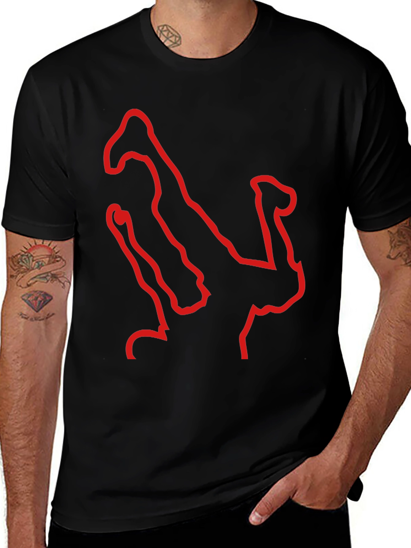 Black Tee with Red B-Boy Outline