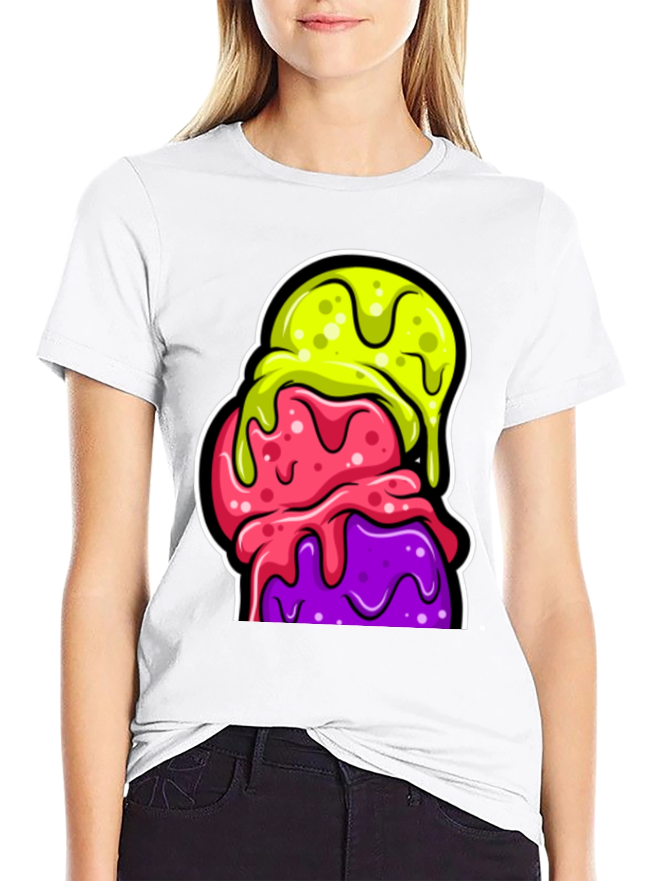 Funky Ice Cream Graphic Tee - Black Cotton T-Shirt