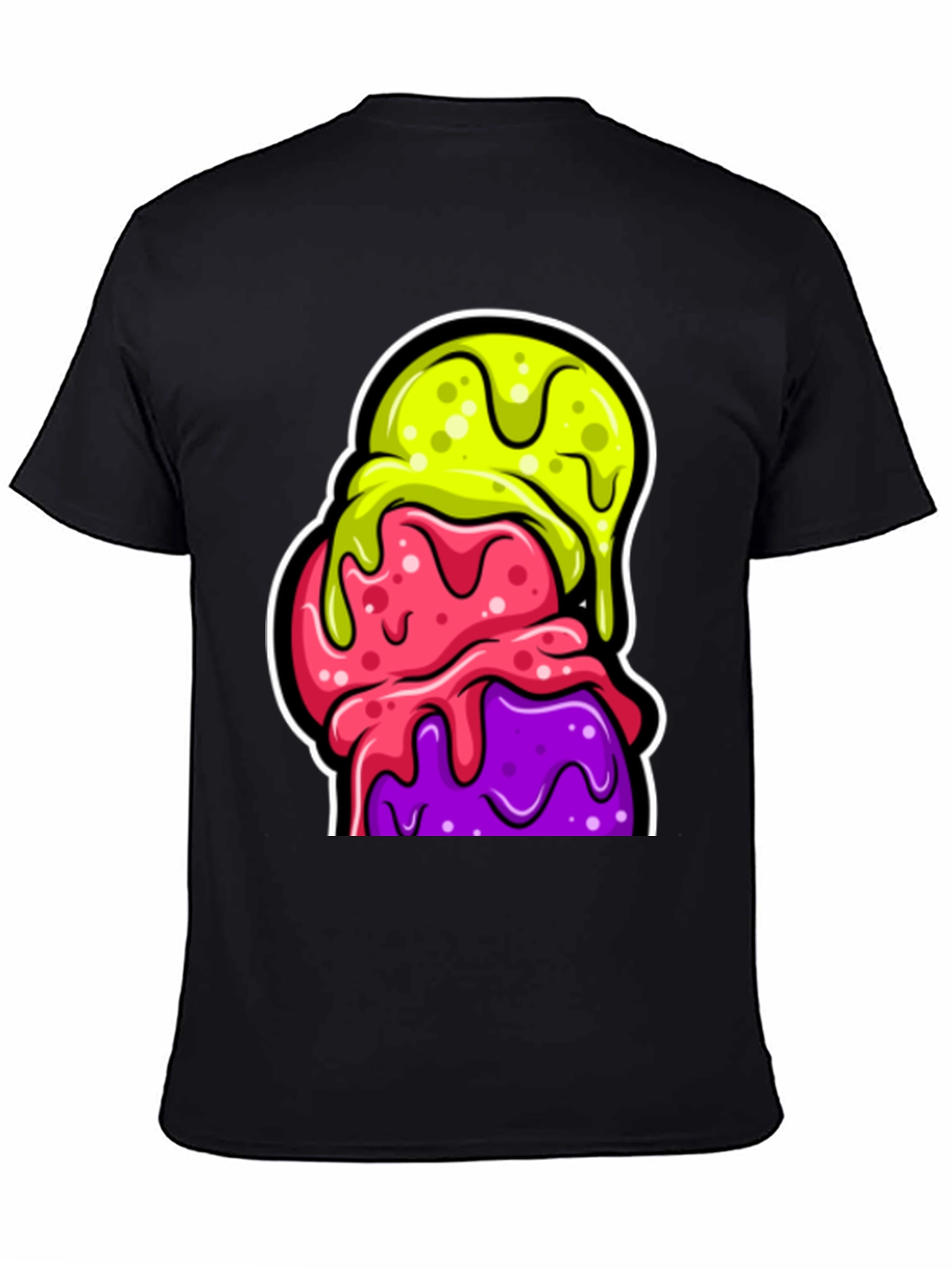 Funky Ice Cream Graphic Tee - Black Cotton T-Shirt