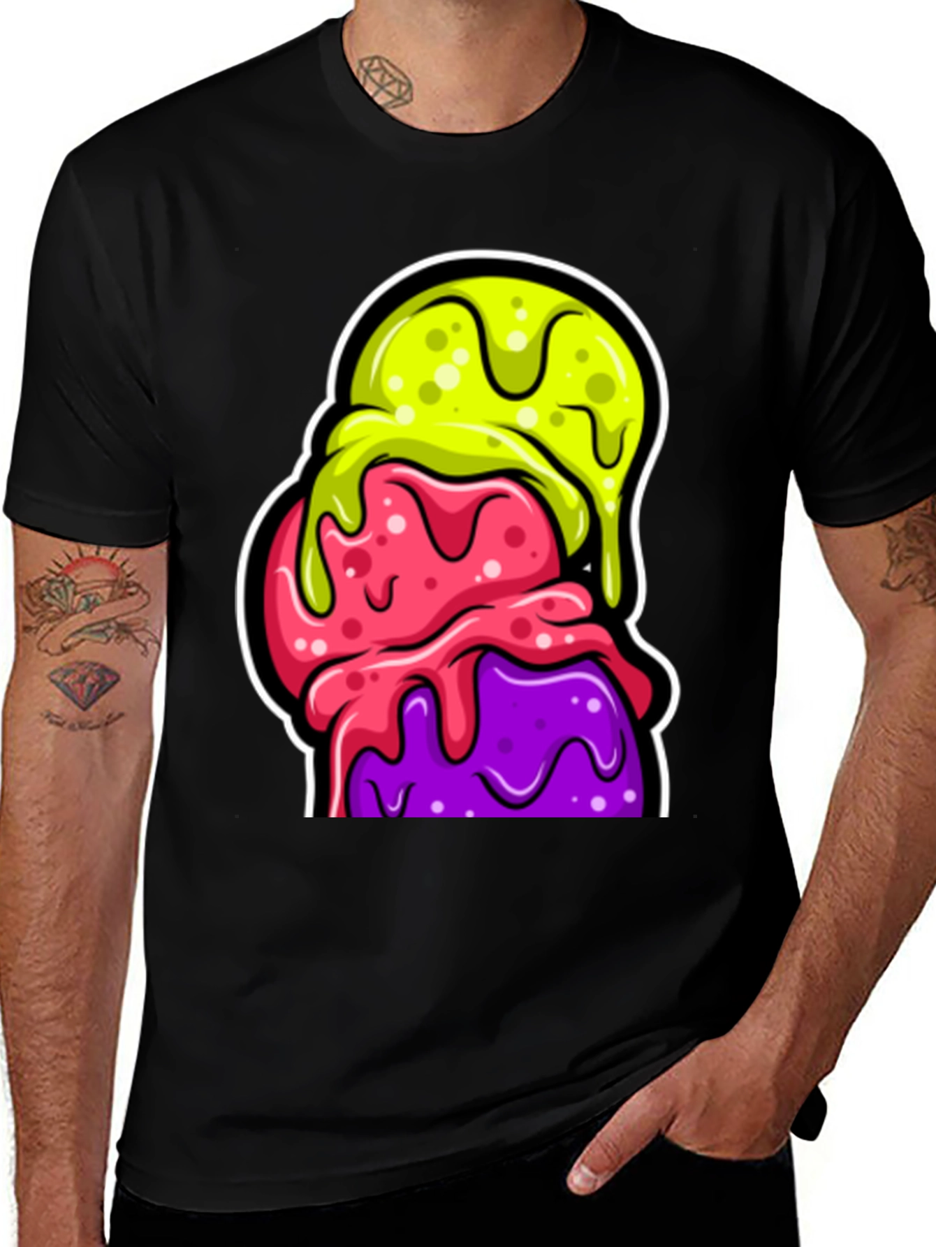 Funky Ice Cream Graphic Tee - Black Cotton T-Shirt