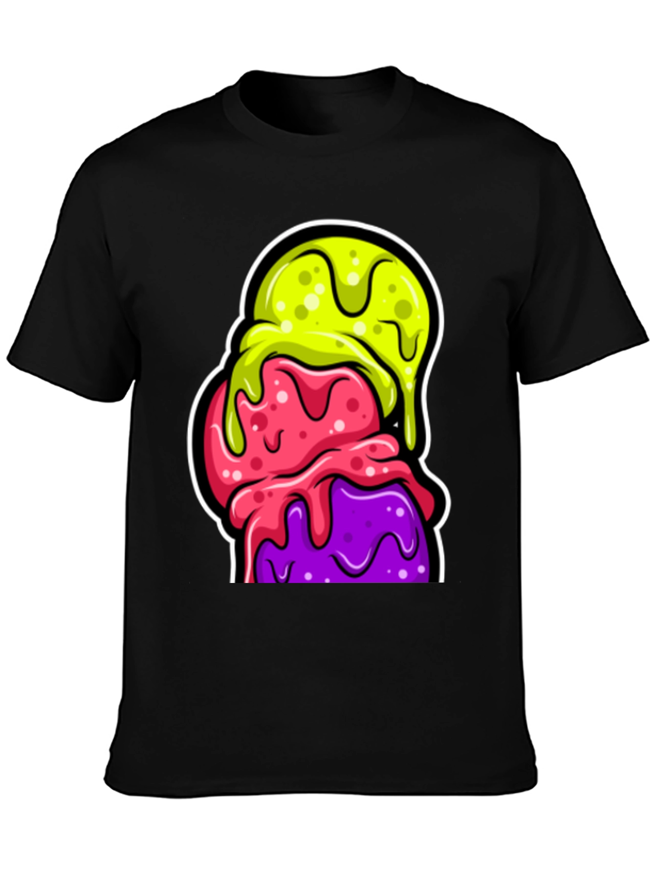 Funky Ice Cream Graphic Tee - Black Cotton T-Shirt
