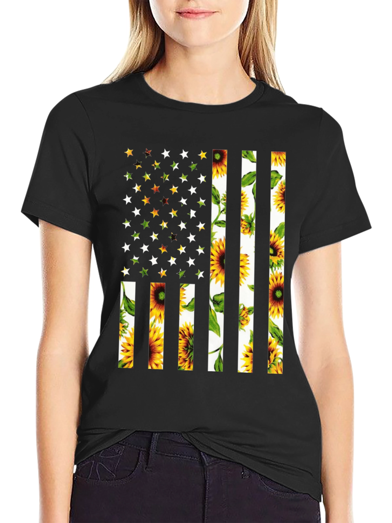 Sunflower American Flag T-Shirt