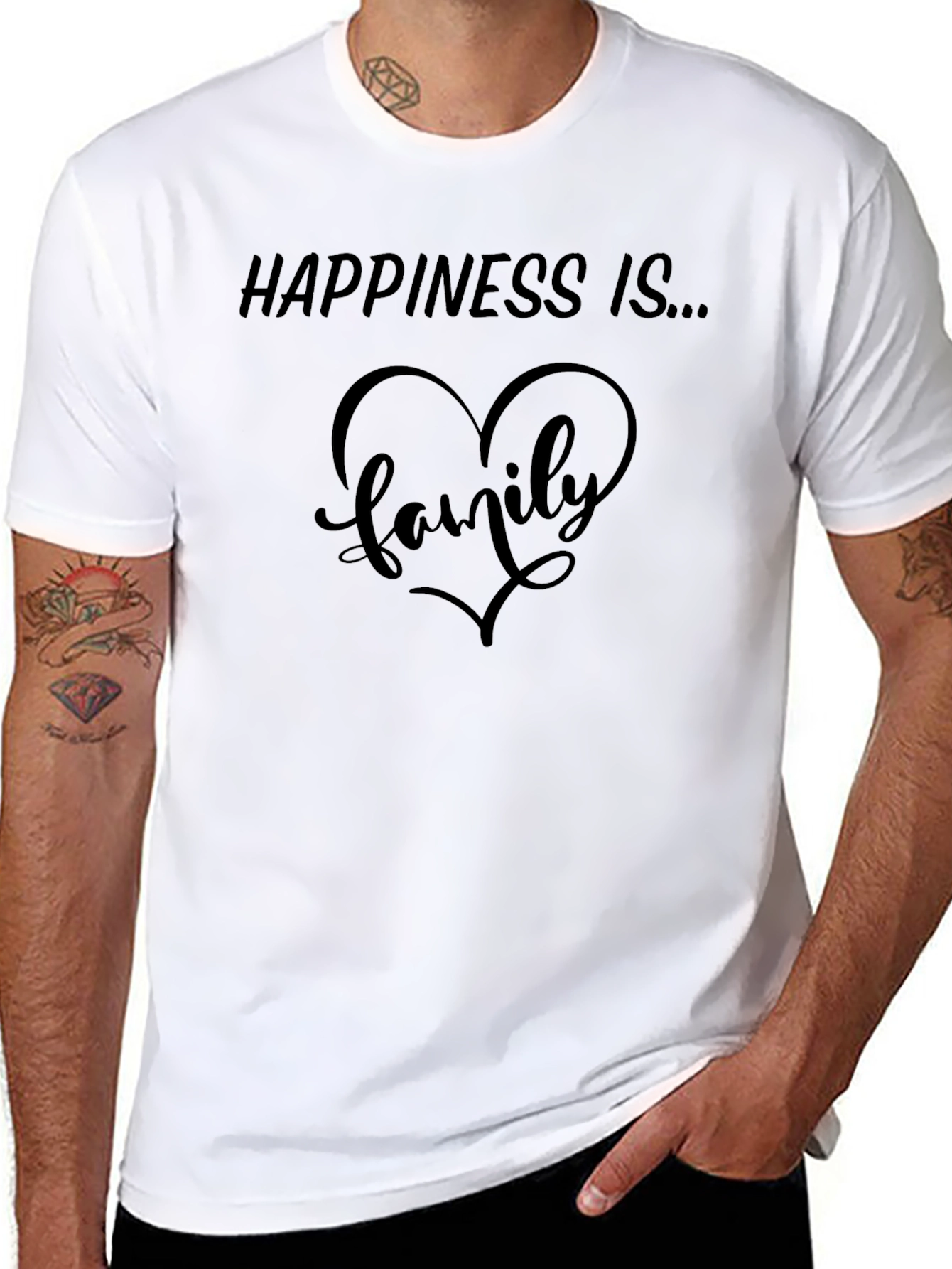Happiness Is Family Heart Graphic Tee - Black