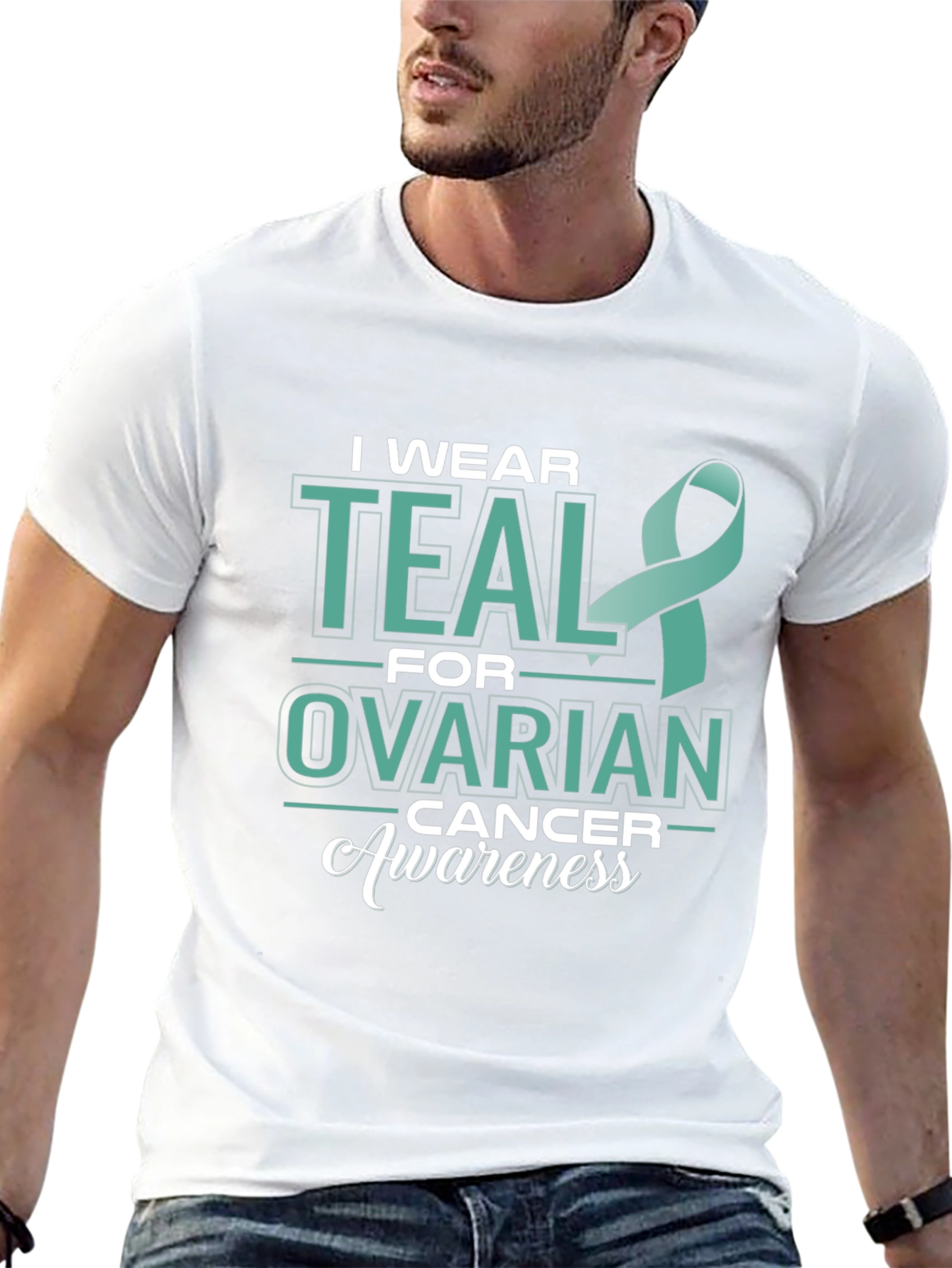 Teal Ribbon Ovarian Cancer Awareness T-Shirt