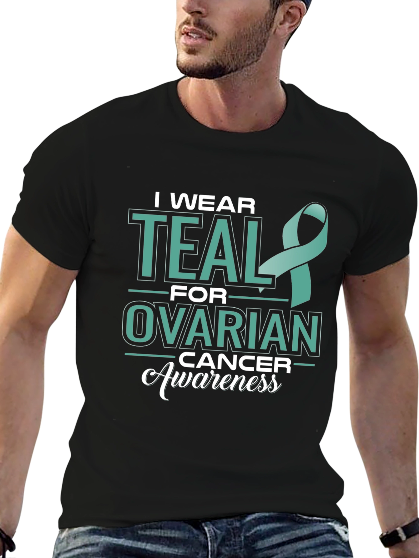 Teal Ribbon Ovarian Cancer Awareness T-Shirt