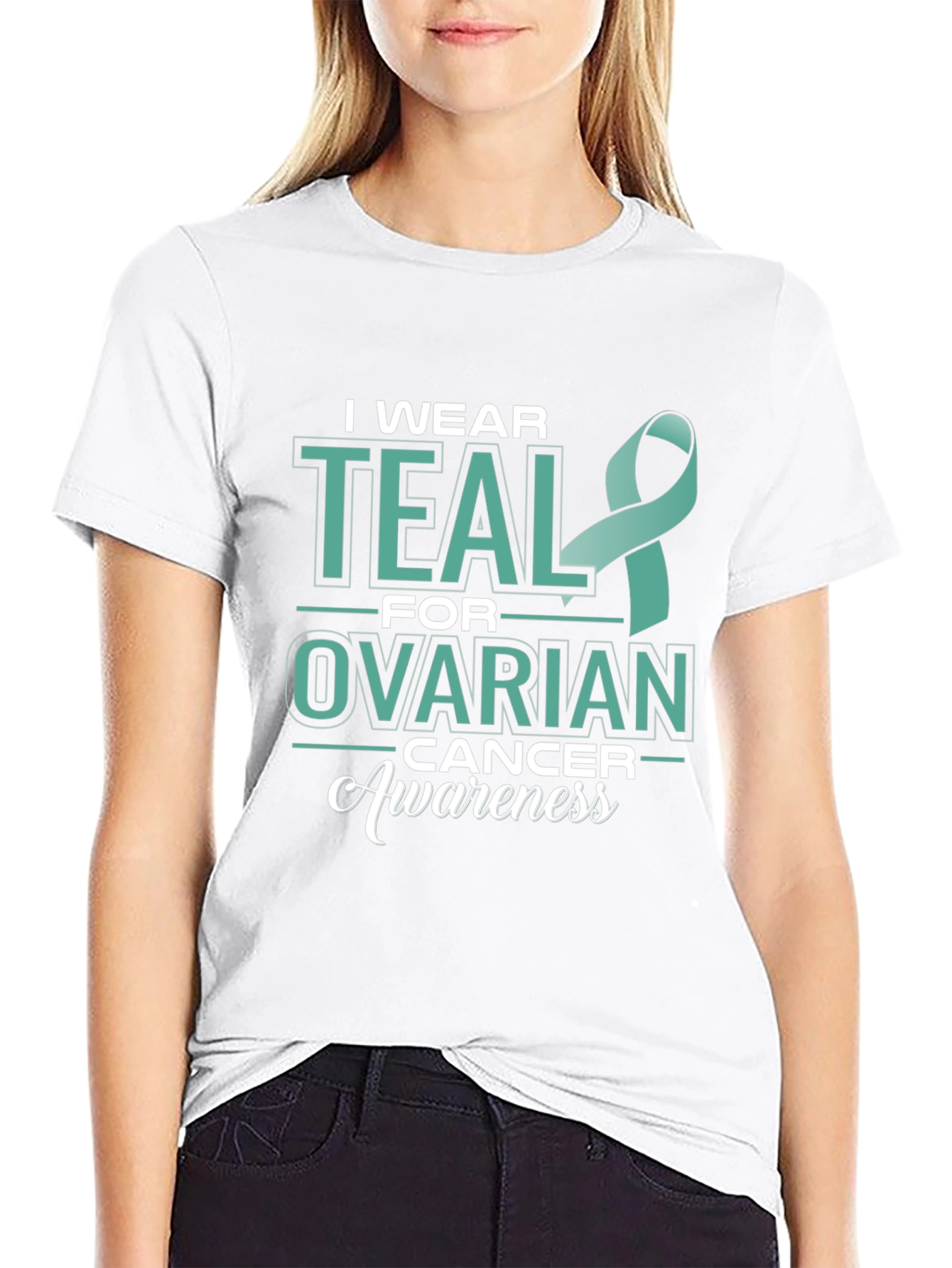 Teal Ribbon Ovarian Cancer Awareness T-Shirt