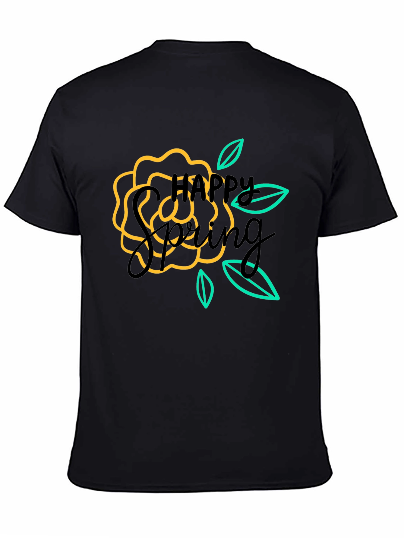 Happy Spring Graphic Black T-Shirt