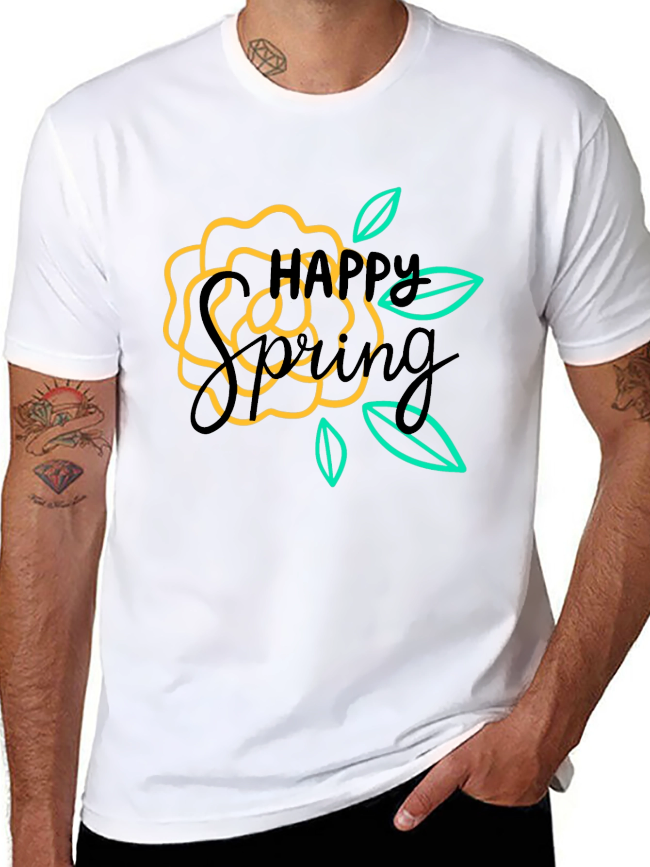 Happy Spring Graphic Black T-Shirt
