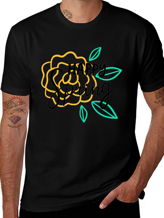 Happy Spring Graphic Black T-Shirt