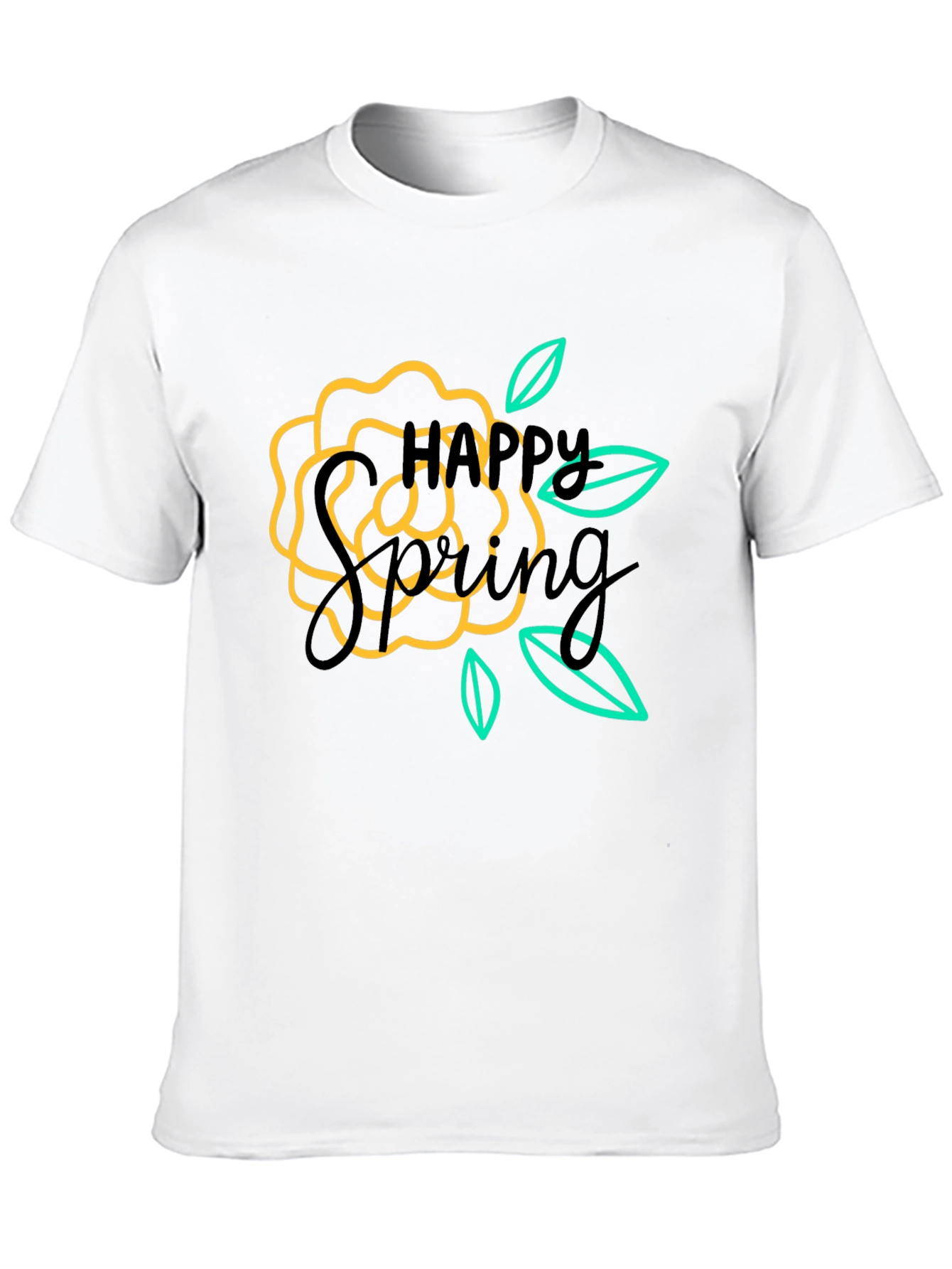 Happy Spring Graphic Black T-Shirt